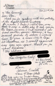 Personal thank you letter from Snow White voice actress to Adriana Caselotti to Stan Deneroff.