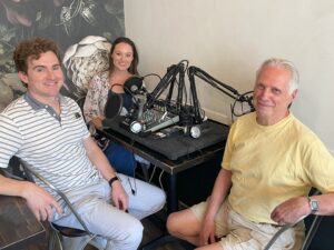 Tim Collins, Jenna Day, and Stan Deneroff recording Recapturing Hollywood at Coffee Fix in Studio City.